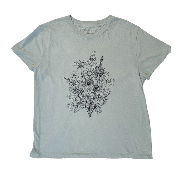 Fifth Sun Sage Green Floral Screen Print Women’s GraphicTee (Size Large) - Picture 2 of 4